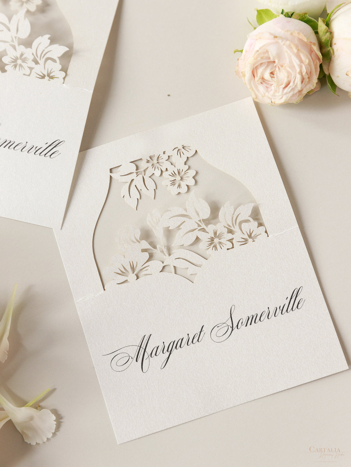 Romantic Place Cards With Laser Cut Flowers