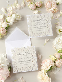 Intricate Flower Laser Cut Save The Date Card