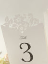Romantic Table Number Cards with Laser Cut Flowers & Monogram