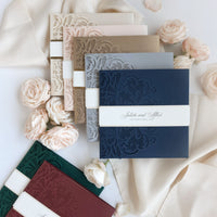 Champagne Opulence Laser Cut Lace Pocketfold Wedding Invitation Suite with 3 Tier :  Guest Info & Travel & Rsvp Card