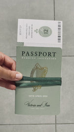 IRISH Passport Wedding Invitation with Lucky Shamrock + Rsvp/Boarding Pass