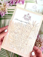 Luxury Tropicana A Palm Tree Wrap Laser Cut Leaves with Rsvp + Reception Suite Invitation