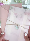 Vellum Day Invitation & RSVP │Pink Watercolour Peonies Flower │ Silver Mirror Plexi