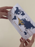 Navy Blue & Gold Travel Wallet : Luxury Wedding Passport Invite in Pocket & Mirror Tag Passport Invitation Suite