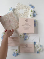 Magic Garden Butterfly Laser cut Pull out folder in Ivory and Blush Metallic Colours with Rsvp