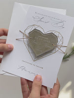 Geometric Heart Acrylic Mirror Magnet Engraved Save the Date Card with Real Foil