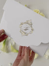 Luxury Gold Foil pocket fold suite Matching Evening Invitation with Gold Foil Monogram + Die Cut Custom Envelope
