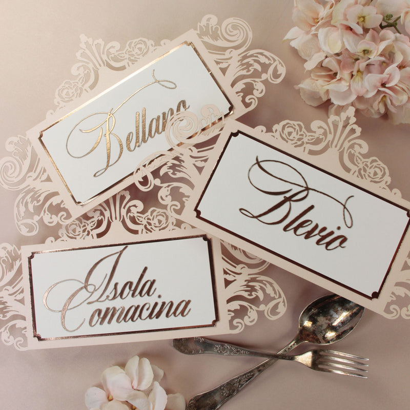 Luxury Elegant Rose Gold Foil Intricate Ornamental Table Name Number Laser Cut