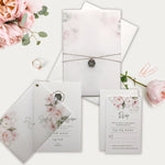 Vellum Suite Evening Reception Invitation & RSVP in Blush Boho Floral Design Rose Gold Foil Mirror Plexi