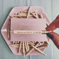 Pencil us in ✏ Save the Date Wedding Card in Dusty Pink with your names Engraved