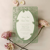 Champagne Romantic Roses Mirror Laser Cut Wedding Day Invitation