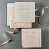 Soft Peach Laser Cut Lace Pocketfold Pull Out Style Evening Invitation + Rsvp Card