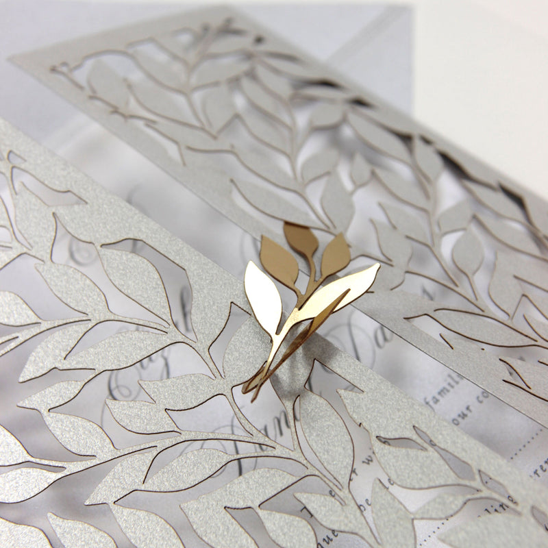 Leafy Arch Gatefold Intricate Laser Cut Leaf Lace Day Invitation