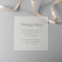 Soft Peach Laser Cut Lace Pocketfold Wedding Invitation with Satin Ribbon + Wedding Wish Set