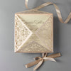 Soft Peach Laser Cut Lace Pocketfold Wedding Invitation with Satin Ribbon + Wedding Wish Set