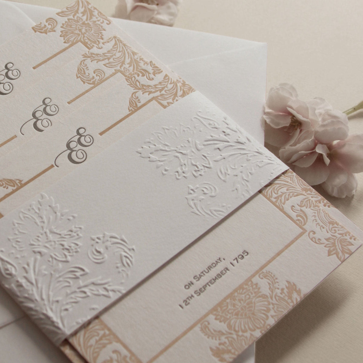 Luxury 800 gsm Embossed Damasque Day Wedding Invitation