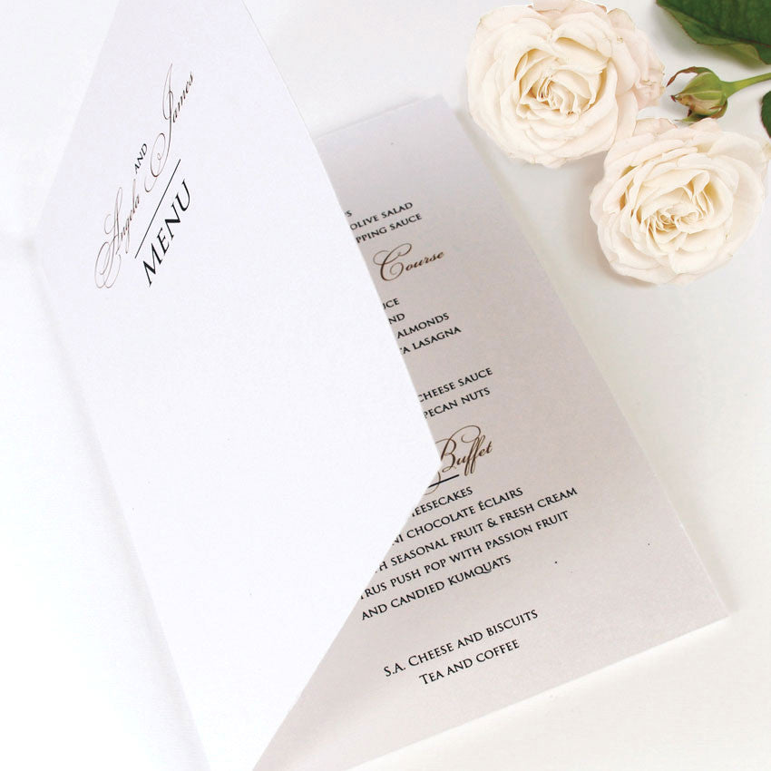 Elegante Guión Romántico Orden de Servicio/Menú
