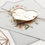Silver Heart Shaped Mirror Magnet Engraved Save the Date Card with Real Foil