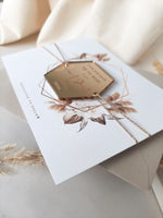 Pampas Rustic Beige Save the Date with Gold Mirror Plexi Hexagon Magnet