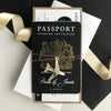 Cartera de viaje FOLDER blanca y negra: Suite de invitación para pasaporte de boda de lujo en bolsillo y etiqueta de espejo dorado