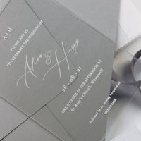 Vellum Wrap with White Ink Design Perspex Acrylic See Through Plexi Invitation - Engraved