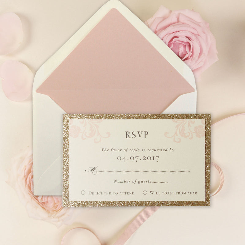 Rose Pink Opulence Luxury with Gold Glitter a RSVP/Save the Date
