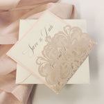 Luxury Blush Opulence Laser Cut Square Lace Save the Date with Envelope