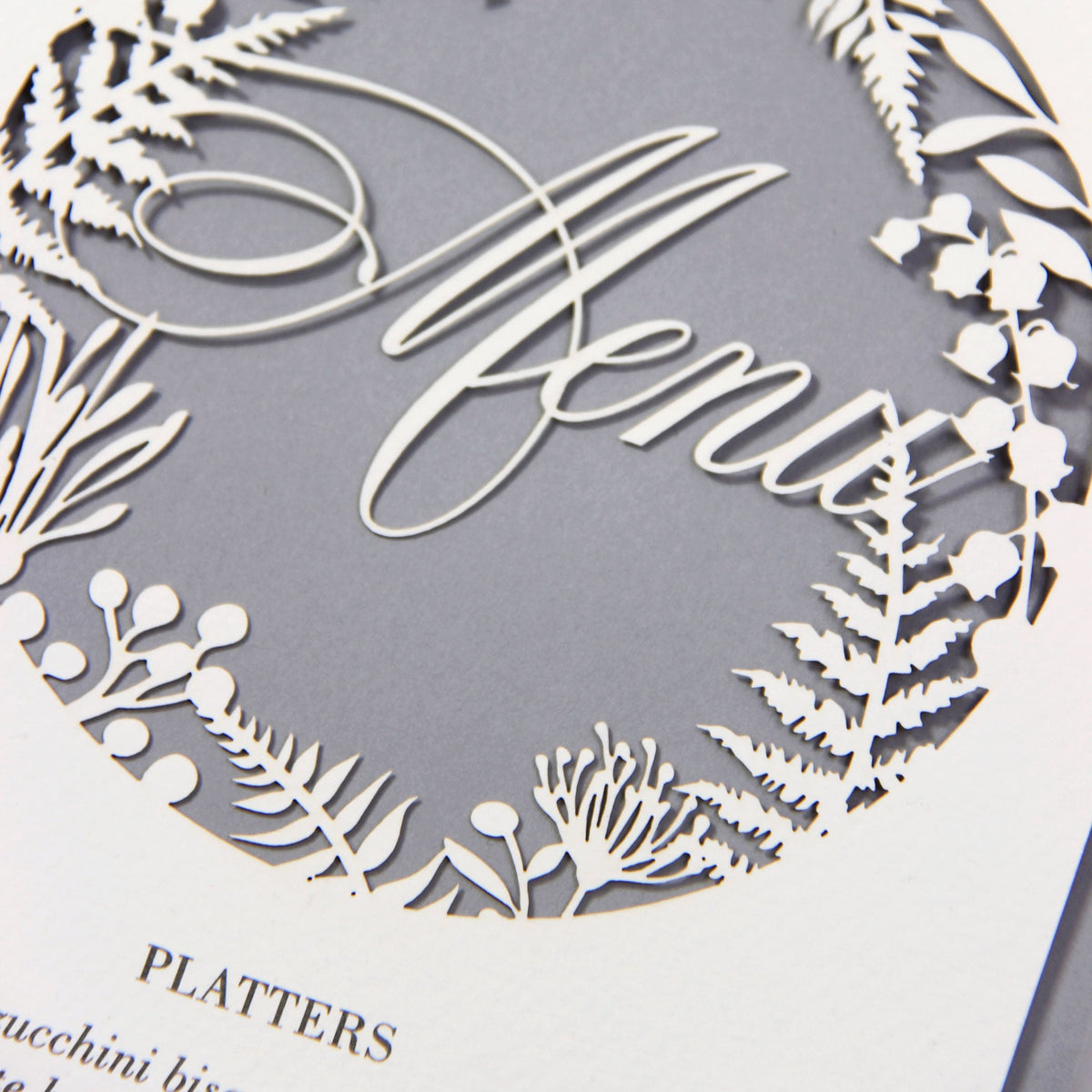 Grey Fern laser cut menu