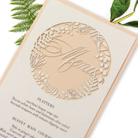 Soft Peach and natural Fern laser cut menu