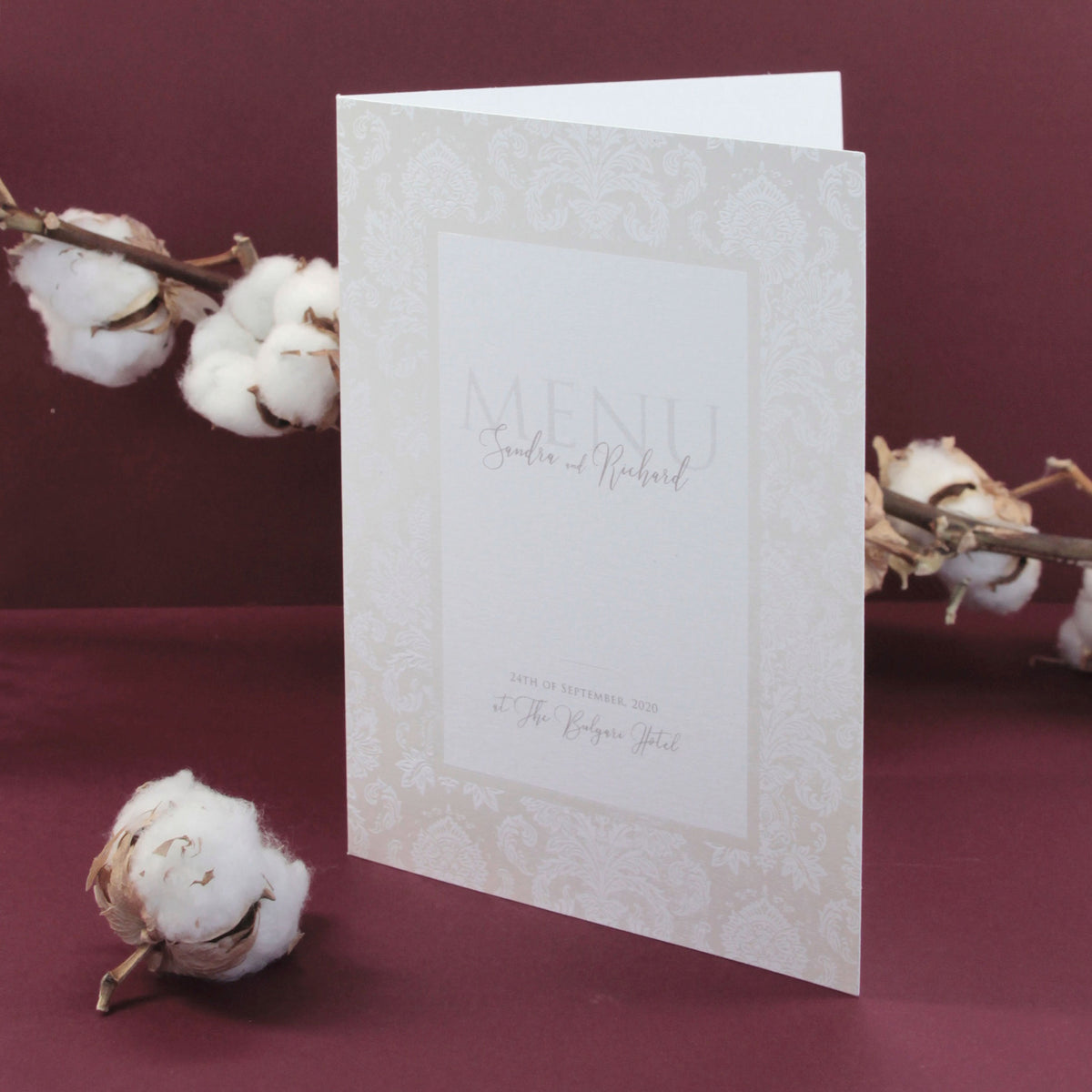 Nude and Pearl Foil Damask Boho Menu