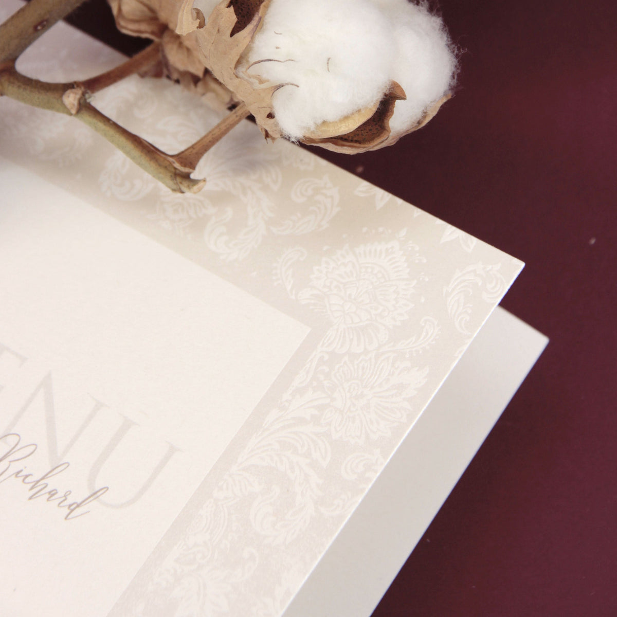 Nude and Pearl Foil Damask Boho Menu