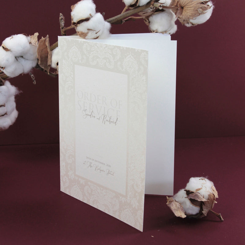 Nude and Pearl Foil Damask Boho Order of Service