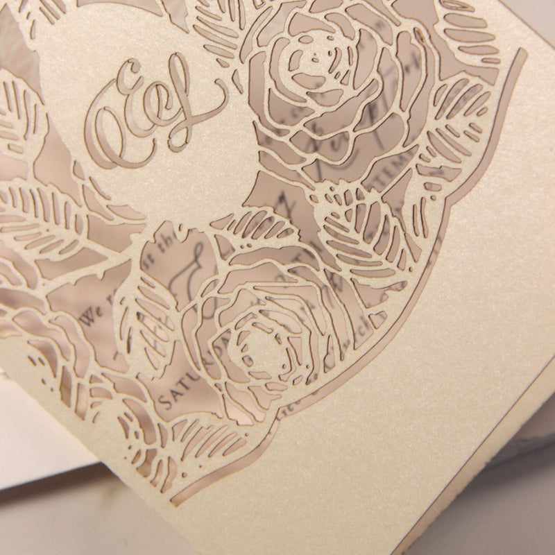 Monogram in Filigree Roses, Champagne With Dusty Rose Elegant Floral C ...