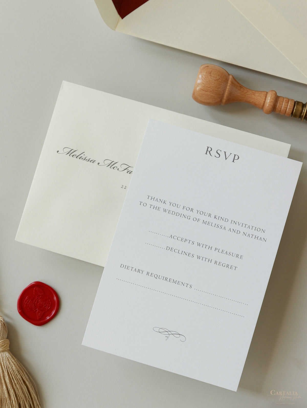 Venue : Hodsock Priory Wedding Invitation in Red & Gold  | Bespoke Commission M&N