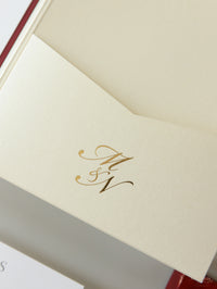 Venue : Hodsock Priory Wedding Invitation in Red & Gold  | Bespoke Commission M&N