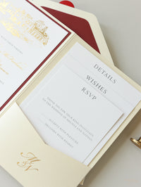 Venue : Hodsock Priory Wedding Invitation in Red & Gold  | Bespoke Commission M&N