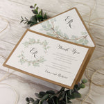 Green Eucalyptus Watercolour Leaf Rustic Wedding Thank you Cards