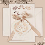 Luxurious Foiled Card and Tag with Monogram and Satin ribbon Save the Date