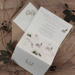 Concertina Style 3 Fold Invitation Boho Style Timeline with Kraft Envelope and Twine