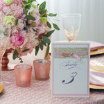 Table Number for Rose Gold Opulence Luxury Laser Cut with Gold Glitter and Ribbed Ribbon